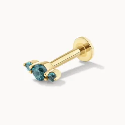 Online Blue Topaz Trio Bar Helix Single Stud Earring in 10k Gold Natural Gemstones | 10k Gold