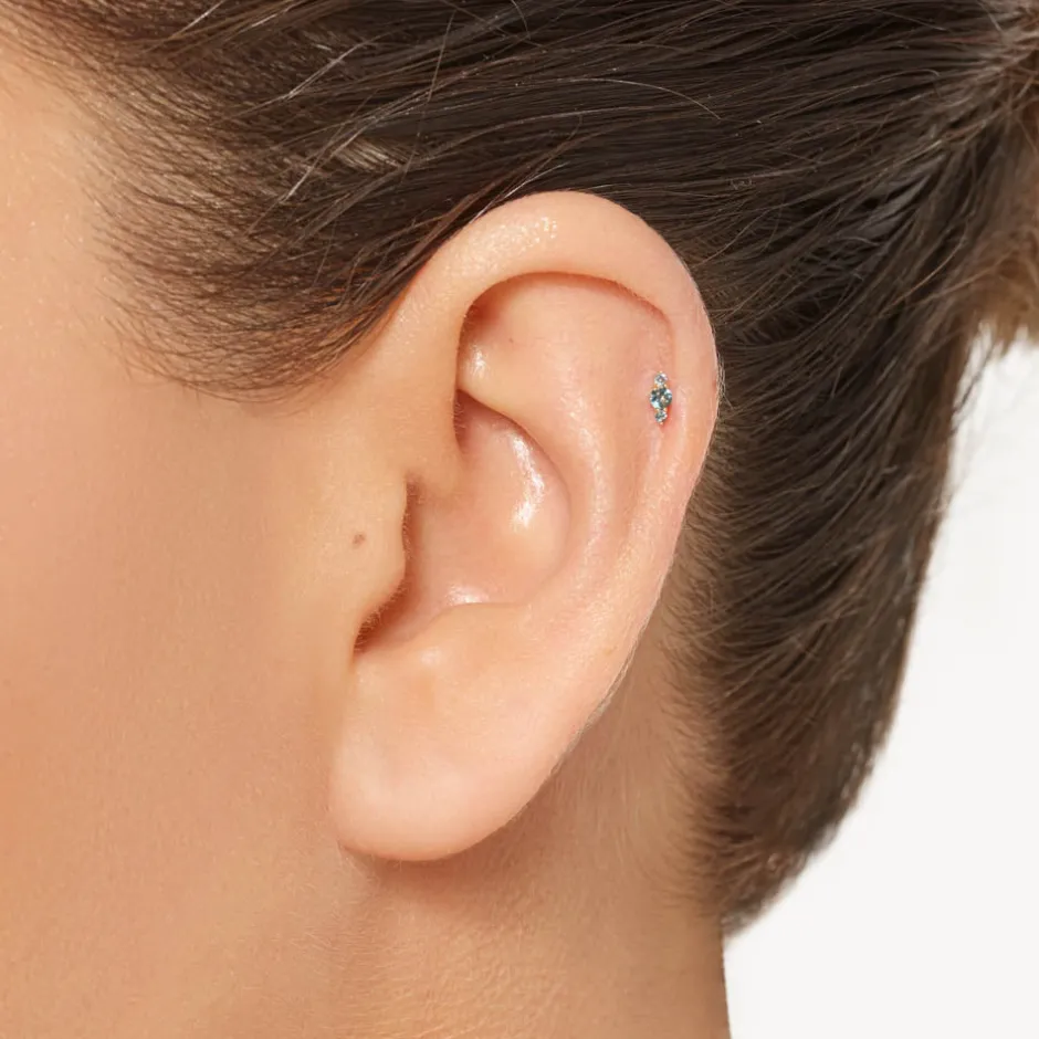 Online Blue Topaz Trio Bar Helix Single Stud Earring in 10k Gold Natural Gemstones | 10k Gold