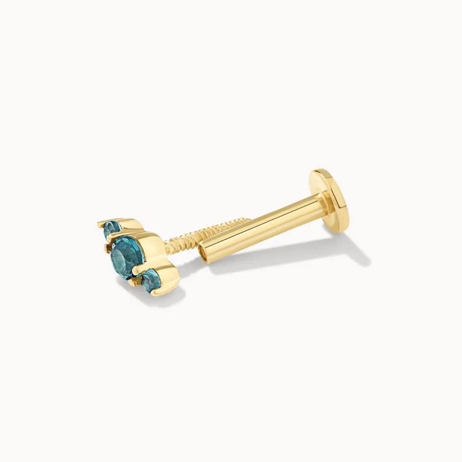 Online Blue Topaz Trio Bar Helix Single Stud Earring in 10k Gold Natural Gemstones | 10k Gold