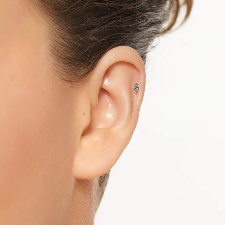 Online Blue Topaz Trio Bar Helix Single Stud Earring in 10k Gold Natural Gemstones | 10k Gold