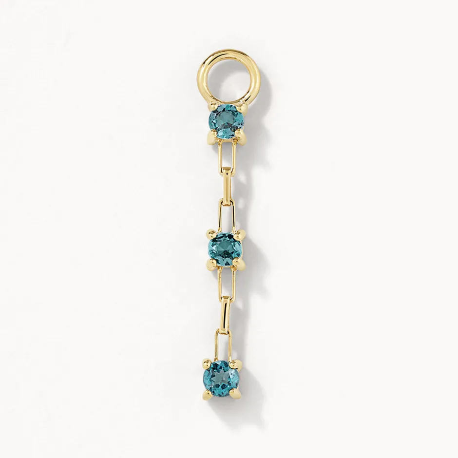 New Blue Topaz Trio Drop Charm in 10k Gold Natural Gemstones | 10k Gold