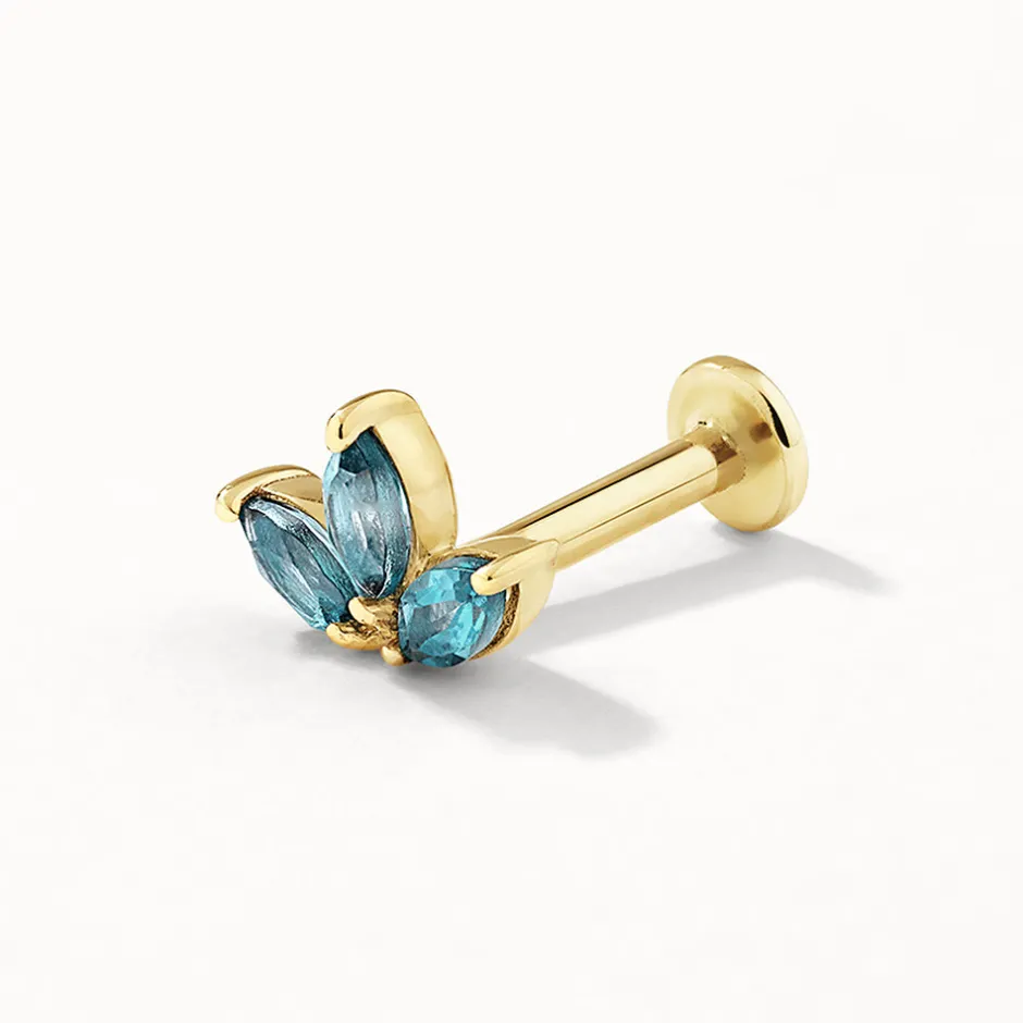 Outlet Blue Topaz Triple Marquise Helix Single Stud Earring in 10k Gold Birthstone Jewellery | Natural Gemstones
