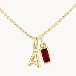 Sale Bubble Letter & Birthstone Pendant Necklace Set in Gold Gifts For Her | Birthstone Jewellery
