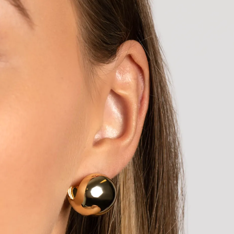 Hot Chunky Ball Huggie Earrings in Gold Bridal Gifts | 18k Fine Gold Plated