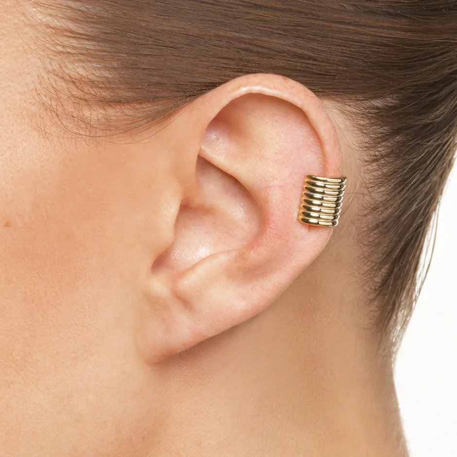 Online Chunky Ribbed Ear Cuff in Gold 18k Fine Gold Plated | Earrings