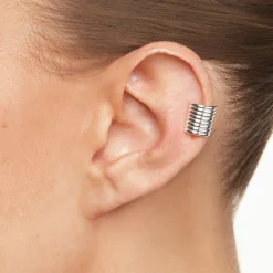 Fashion Chunky Ribbed Ear Cuff in Silver 925 Sterling Silver | Earrings