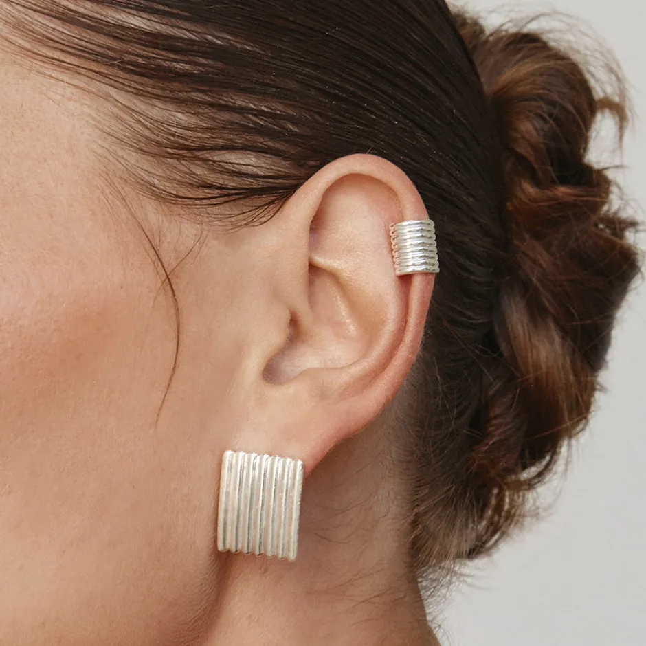Fashion Chunky Ribbed Ear Cuff in Silver 925 Sterling Silver | Earrings