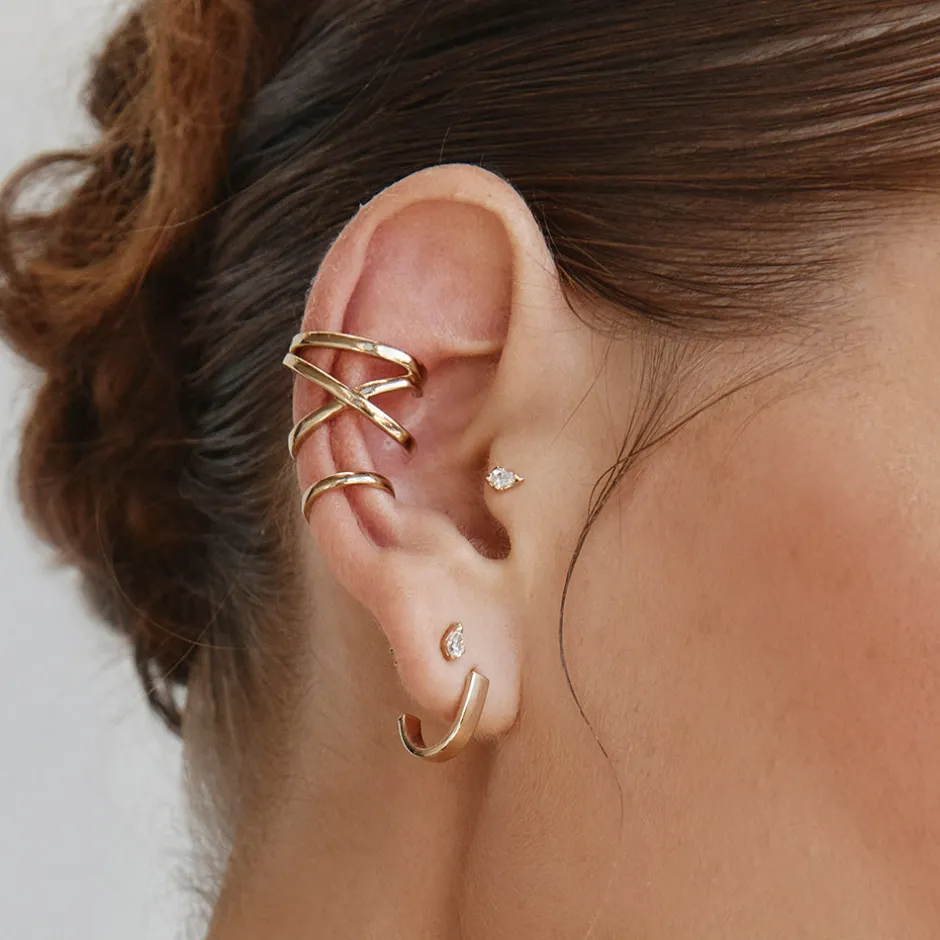 Online Criss Cross Single Ear Cuff in Gold 18k Fine Gold Plated | Earrings