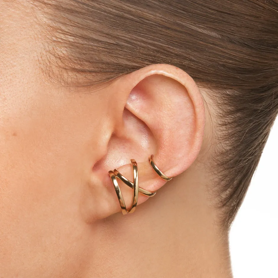 Online Criss Cross Single Ear Cuff in Gold 18k Fine Gold Plated | Earrings