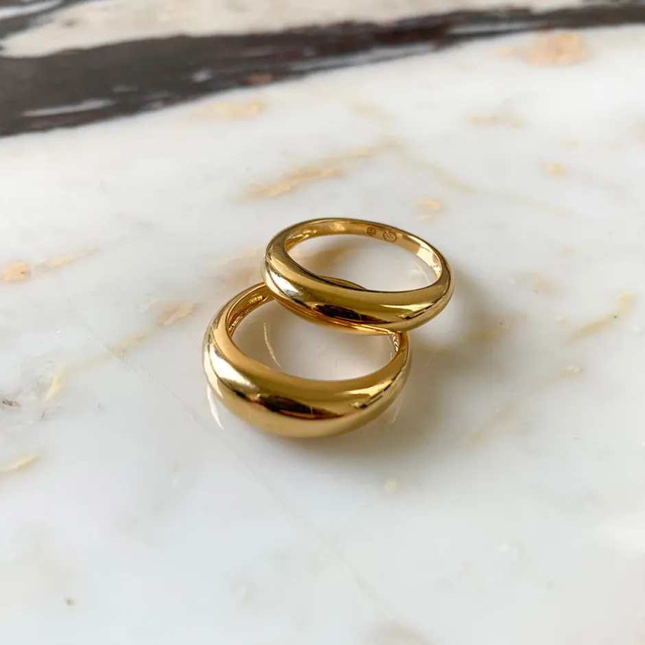 Outlet Curve Dome Ring Set in Gold Best Friend Gifts | 18k Fine Gold Plated