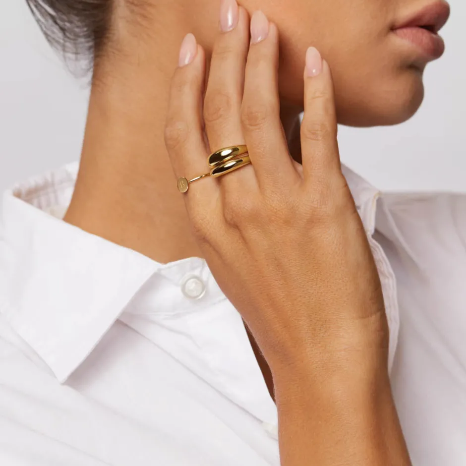 Outlet Curve Dome Ring Set in Gold Best Friend Gifts | 18k Fine Gold Plated