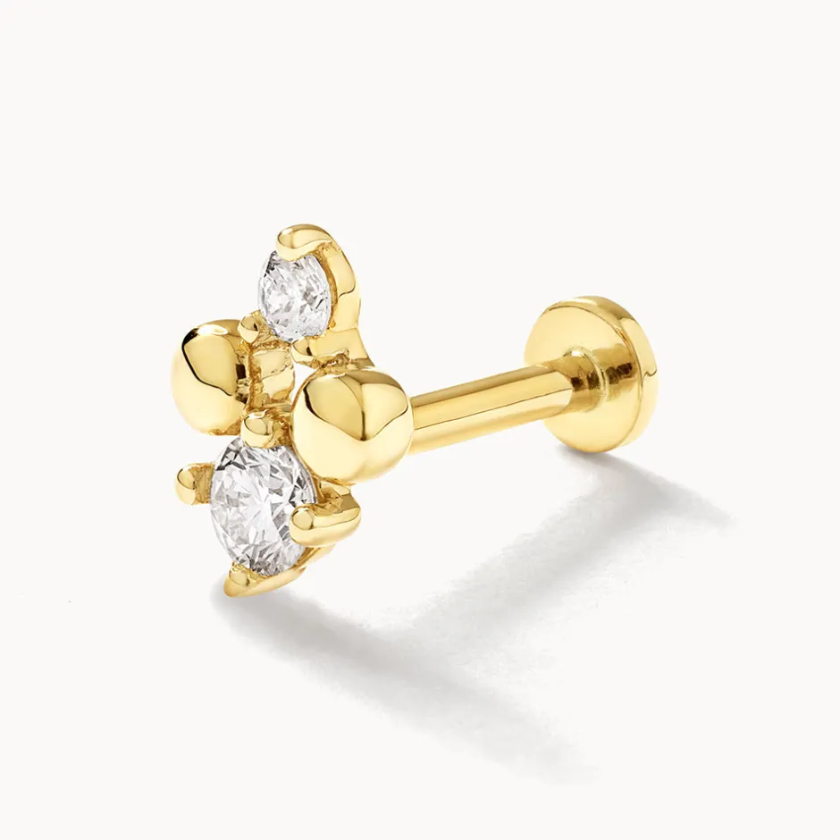 Online Diamond and Ball Quartet Helix Single Stud Earring in 10k Gold Natural Diamonds | 10k Gold
