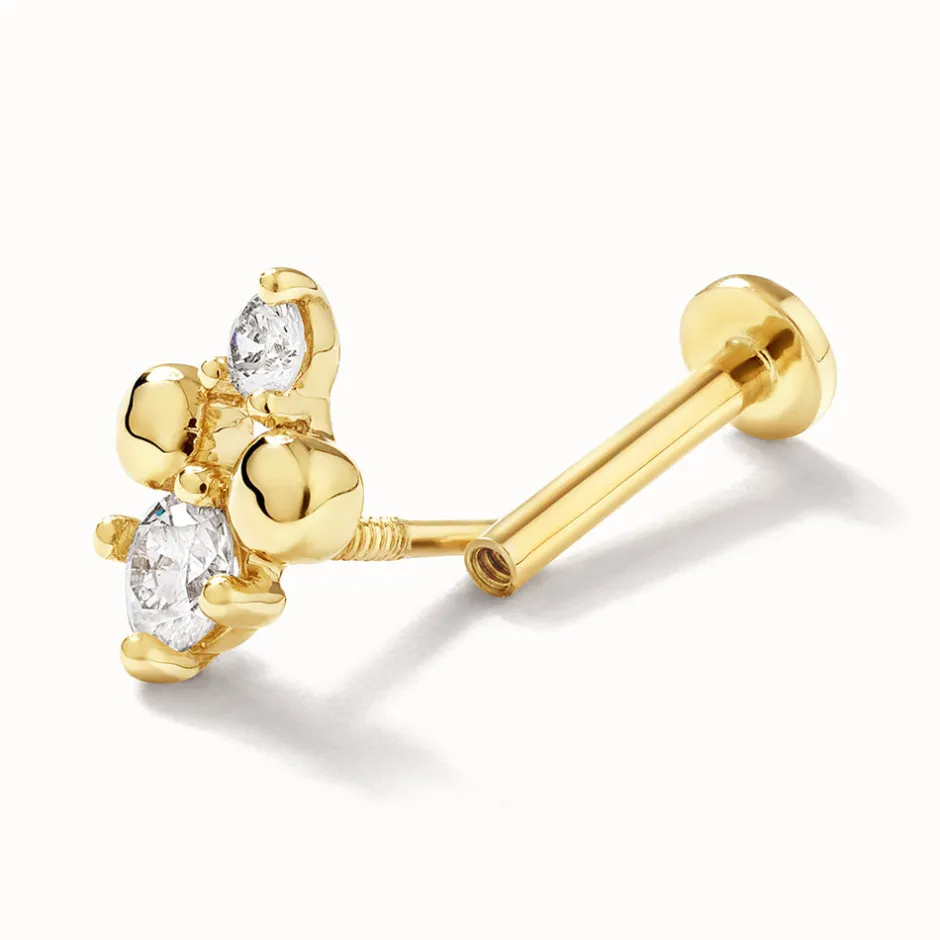 Online Diamond and Ball Quartet Helix Single Stud Earring in 10k Gold Natural Diamonds | 10k Gold
