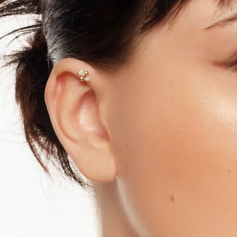 Online Diamond and Ball Quartet Helix Single Stud Earring in 10k Gold Natural Diamonds | 10k Gold
