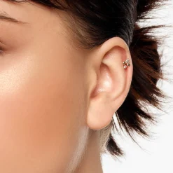 Online Diamond and Ball Quartet Helix Single Stud Earring in 10k Gold Natural Diamonds | 10k Gold
