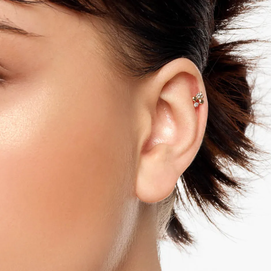 Online Diamond and Ball Quartet Helix Single Stud Earring in 10k Gold Natural Diamonds | 10k Gold