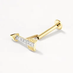 Fashion Diamond Arrow Helix Single Stud Earring in 10k Gold Symbolic Jewellery | Natural Diamonds