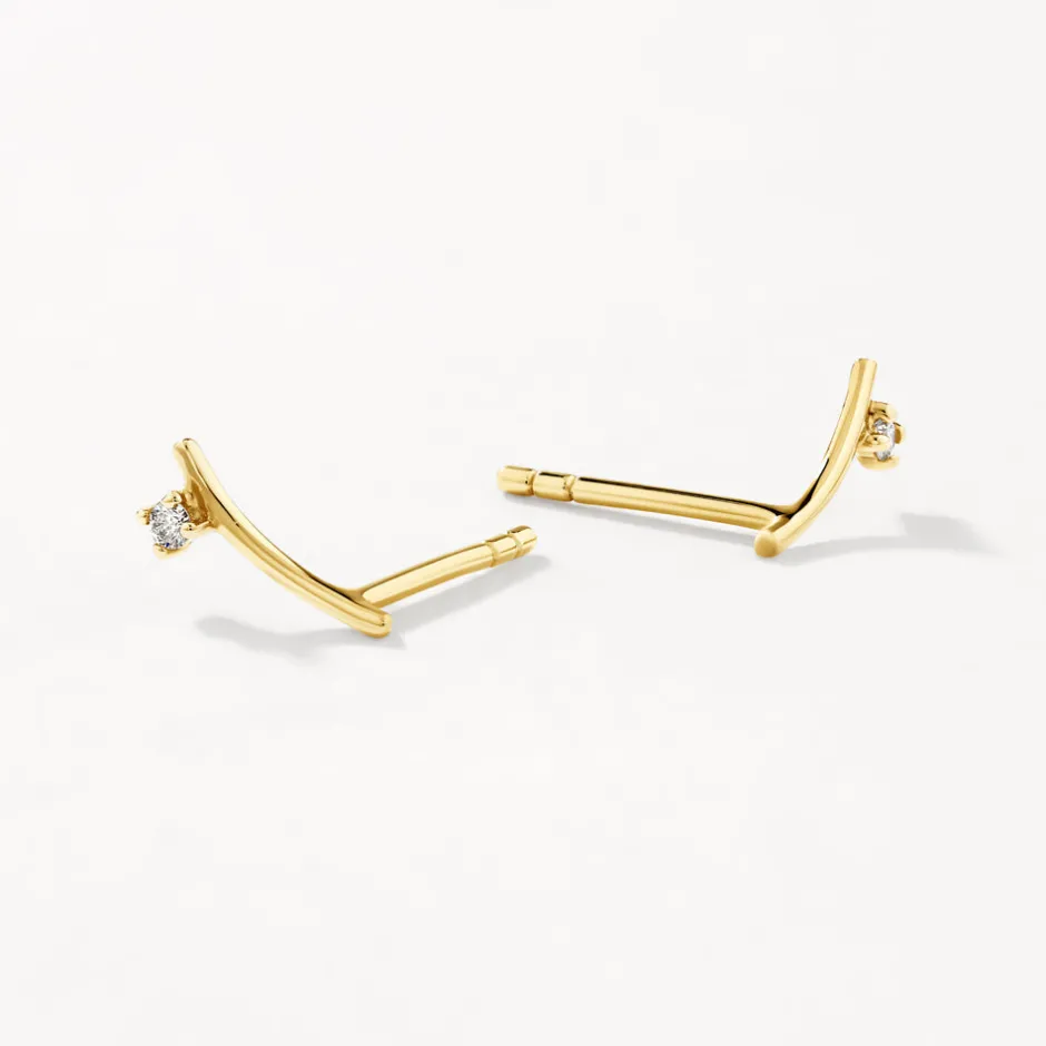 Hot Diamond Dot Bar Stud Earrings in 10k Gold Natural Diamonds | Earrings