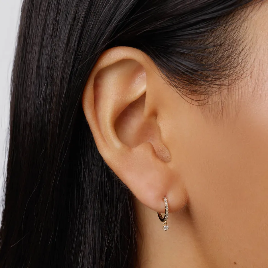 Clearance Diamond Drop Single Huggie Earring in 10k Gold Best Selling Gifts | Gifts For Her