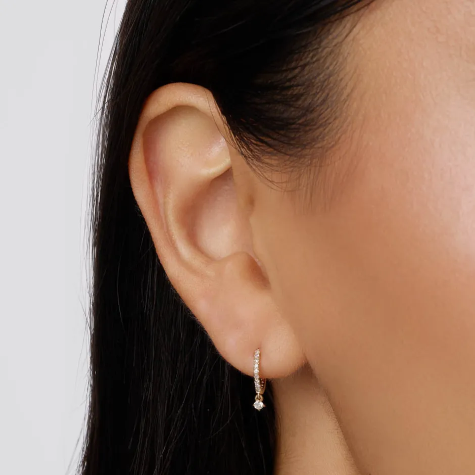 Clearance Diamond Drop Single Huggie Earring in 10k Gold Best Selling Gifts | Gifts For Her
