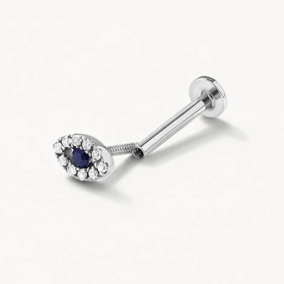 New Diamond Evil Eye Helix Single Stud Earring in Silver Symbolic Jewellery | 925 Sterling Silver