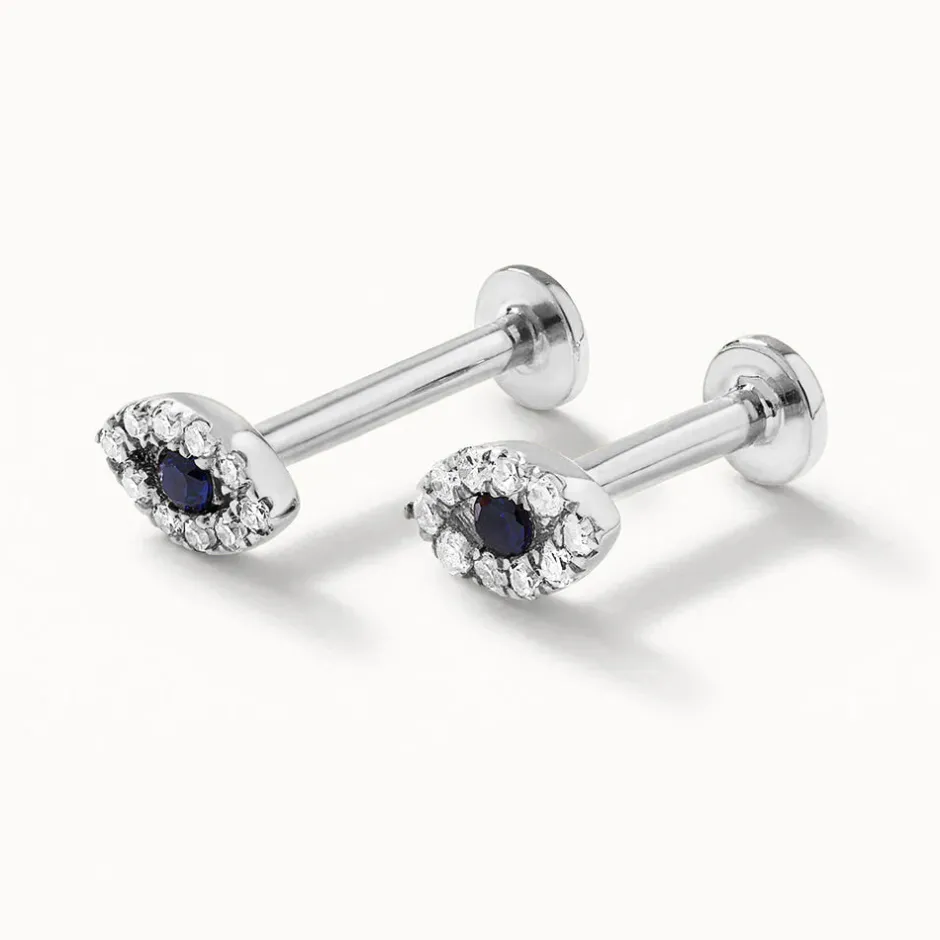 New Diamond Evil Eye Helix Single Stud Earring in Silver Symbolic Jewellery | 925 Sterling Silver