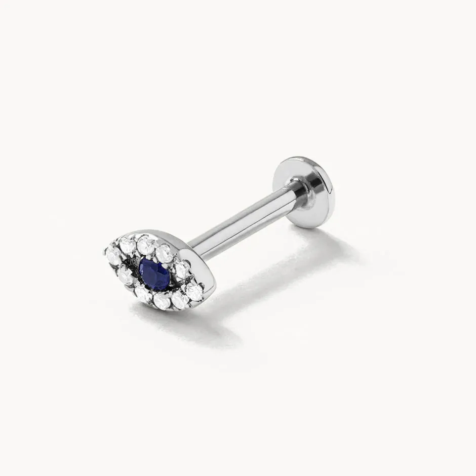 New Diamond Evil Eye Helix Single Stud Earring in Silver Symbolic Jewellery | 925 Sterling Silver