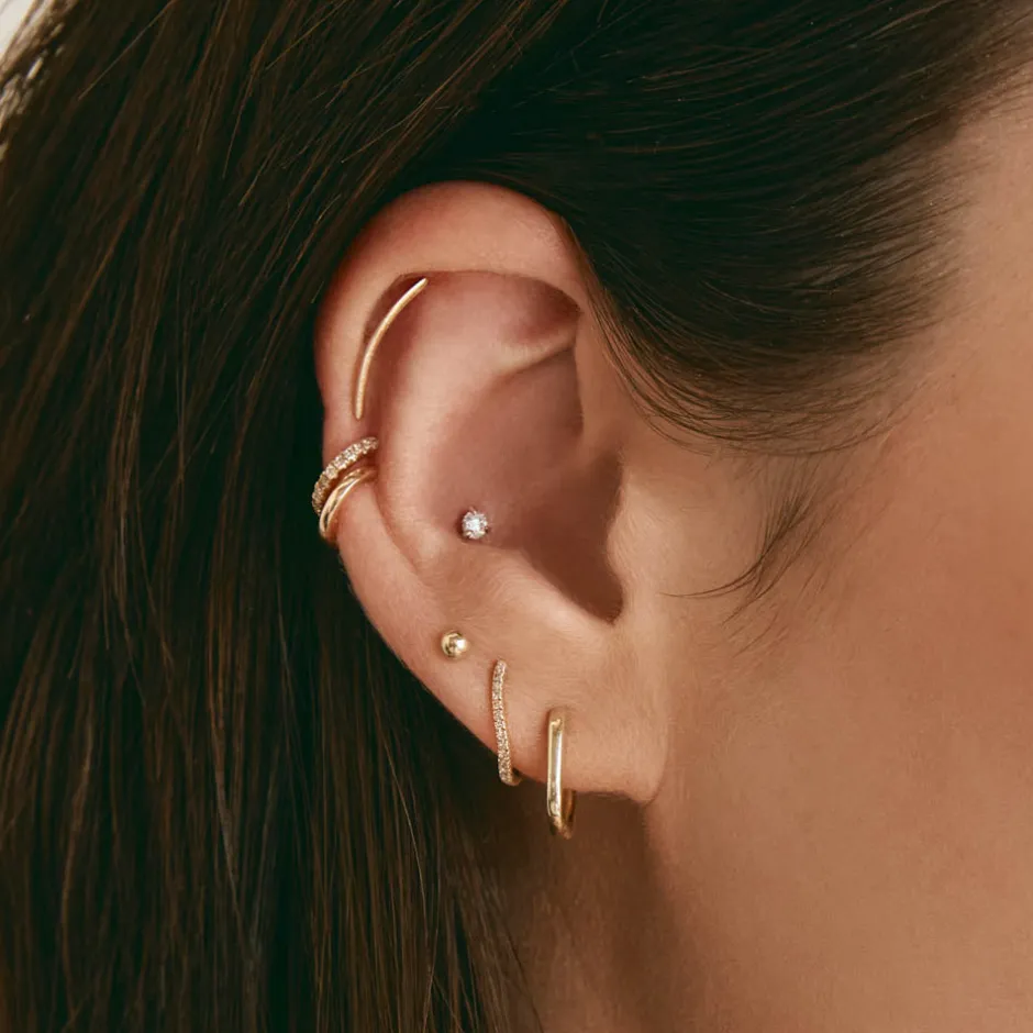 Discount Diamond Fine Wave Huggie Earrings in 10k Gold Best Selling Gifts | Under $500