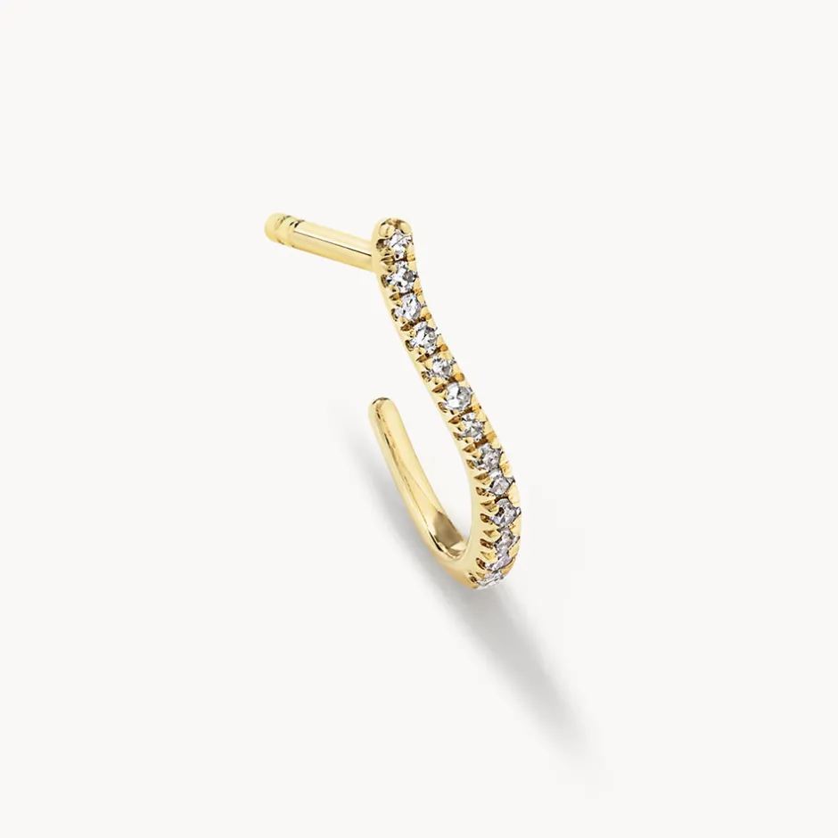Discount Diamond Fine Wave Huggie Earrings in 10k Gold Best Selling Gifts | Under $500