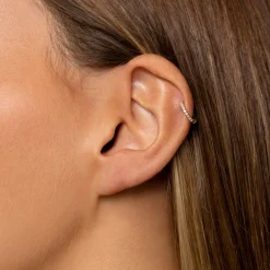 Online Diamond Helix Huggie Single Earring in 10k Gold Gifts For Him | Bridal Gifts