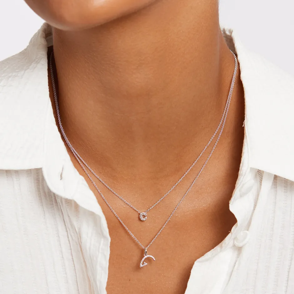 Clearance Diamond Letter C Necklace in Silver Bridal Gifts | Letter Jewellery