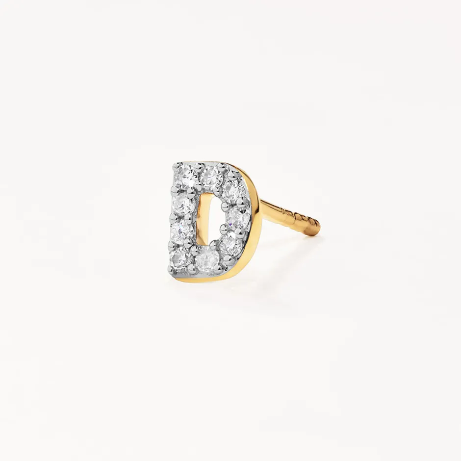 Fashion Diamond Letter D Single Stud Earring in 10k Gold Bridal Gifts | Letter Jewellery