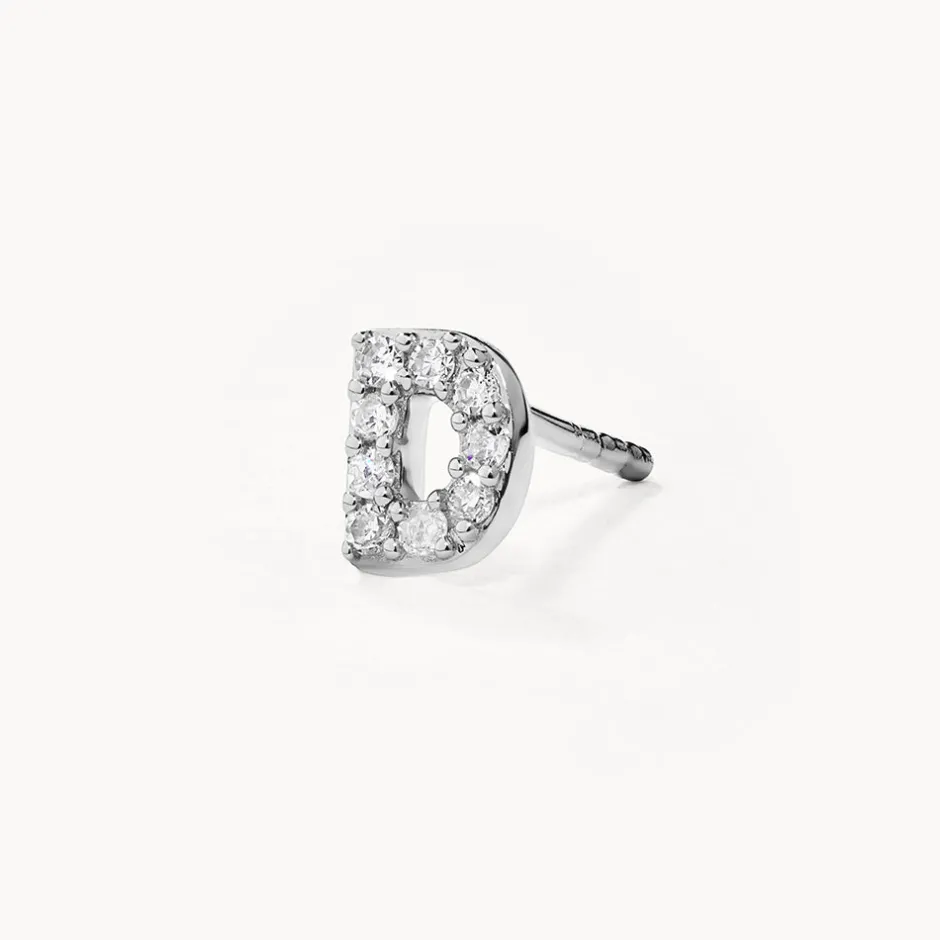 Sale Diamond Letter D Single Stud Earring in Silver Bridal Gifts | Letter Jewellery