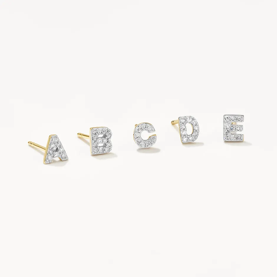 Fashion Diamond Letter D Single Stud Earring in 10k Gold Bridal Gifts | Letter Jewellery