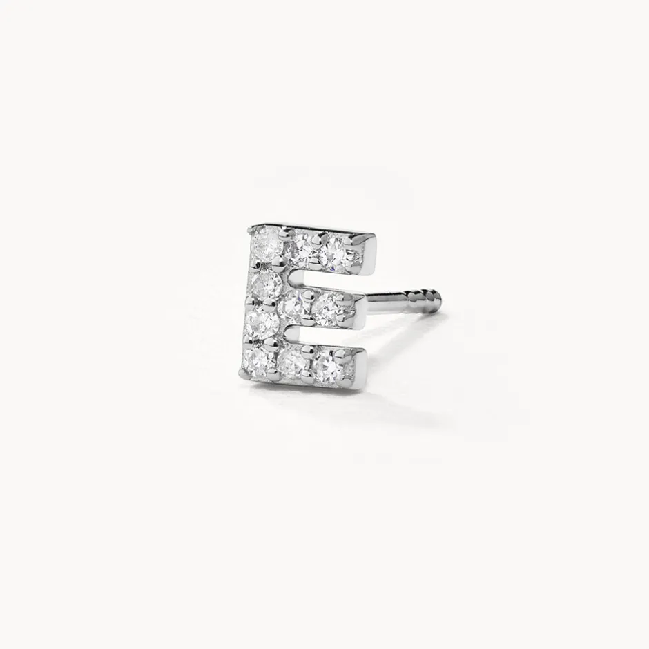 Fashion Diamond Letter E Single Stud Earring in Silver Bridal Gifts | Letter Jewellery