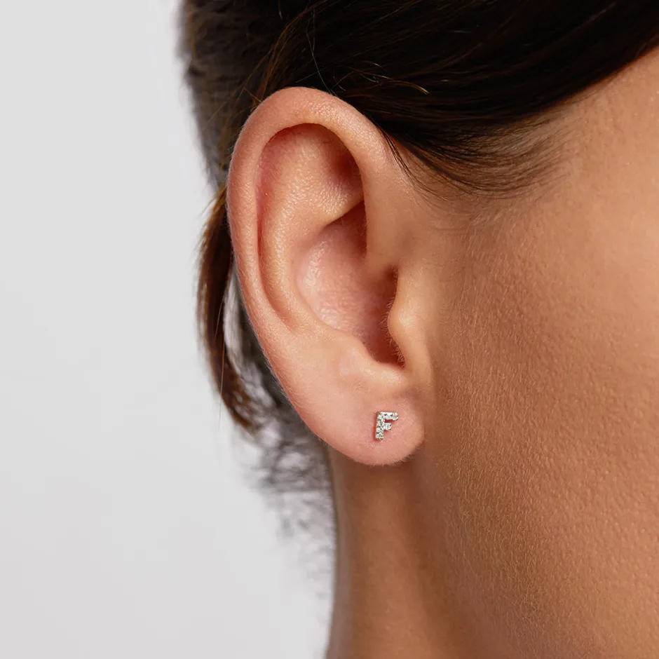 Sale Diamond Letter F Single Stud Earring in Silver Bridal Gifts | Letter Jewellery