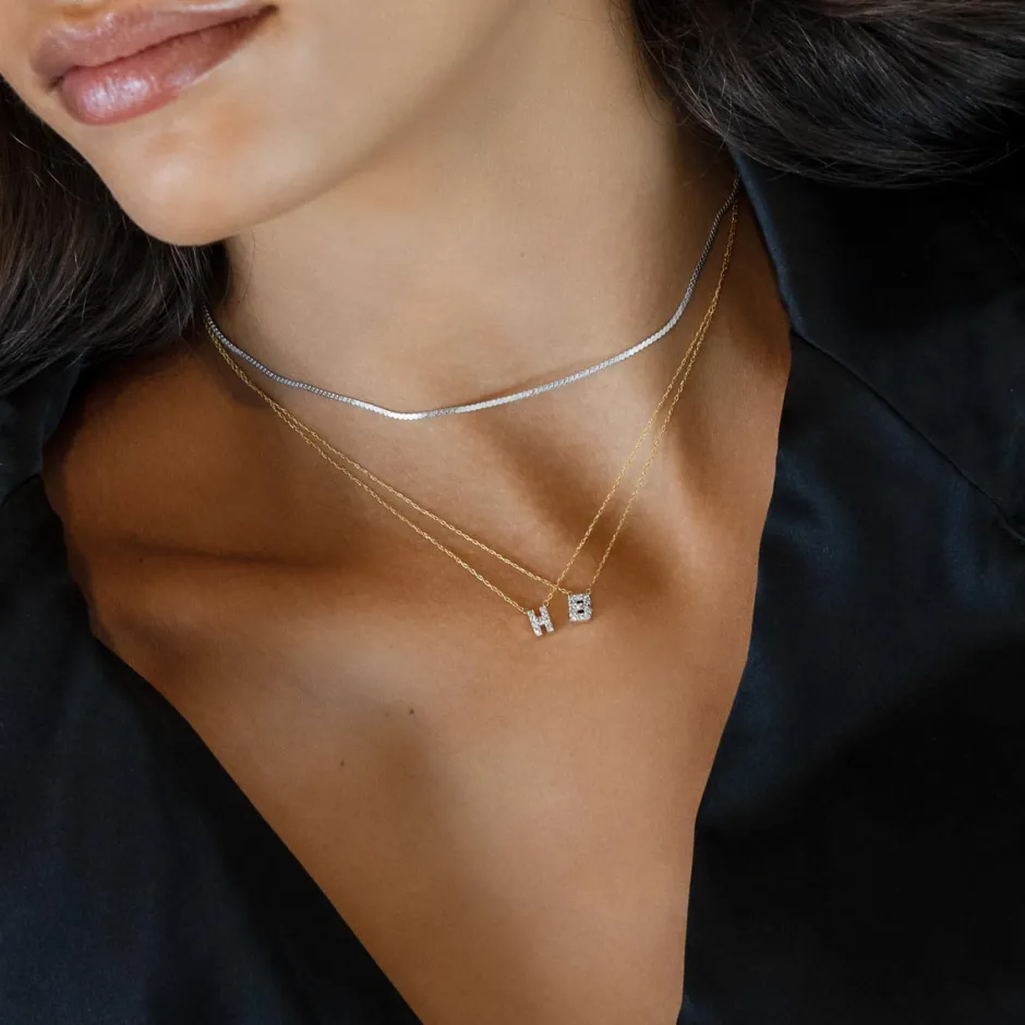 Sale Diamond Letter H Necklace in 10k Gold Letter Jewellery | Natural Diamonds