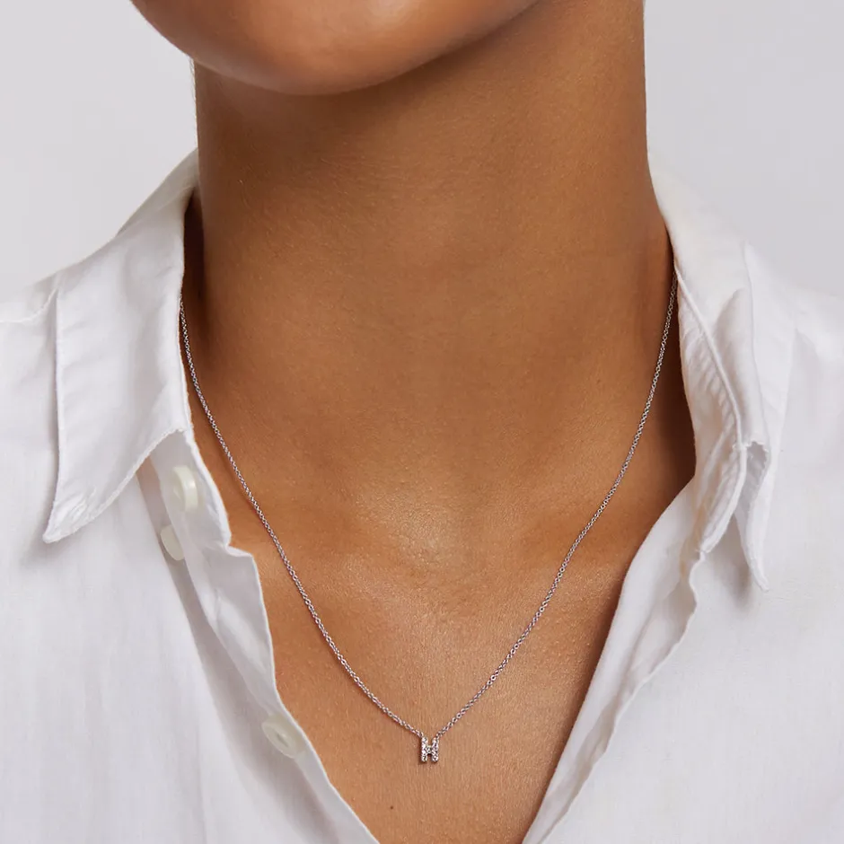 Clearance Diamond Letter H Necklace in Silver Letter Jewellery | Natural Diamonds