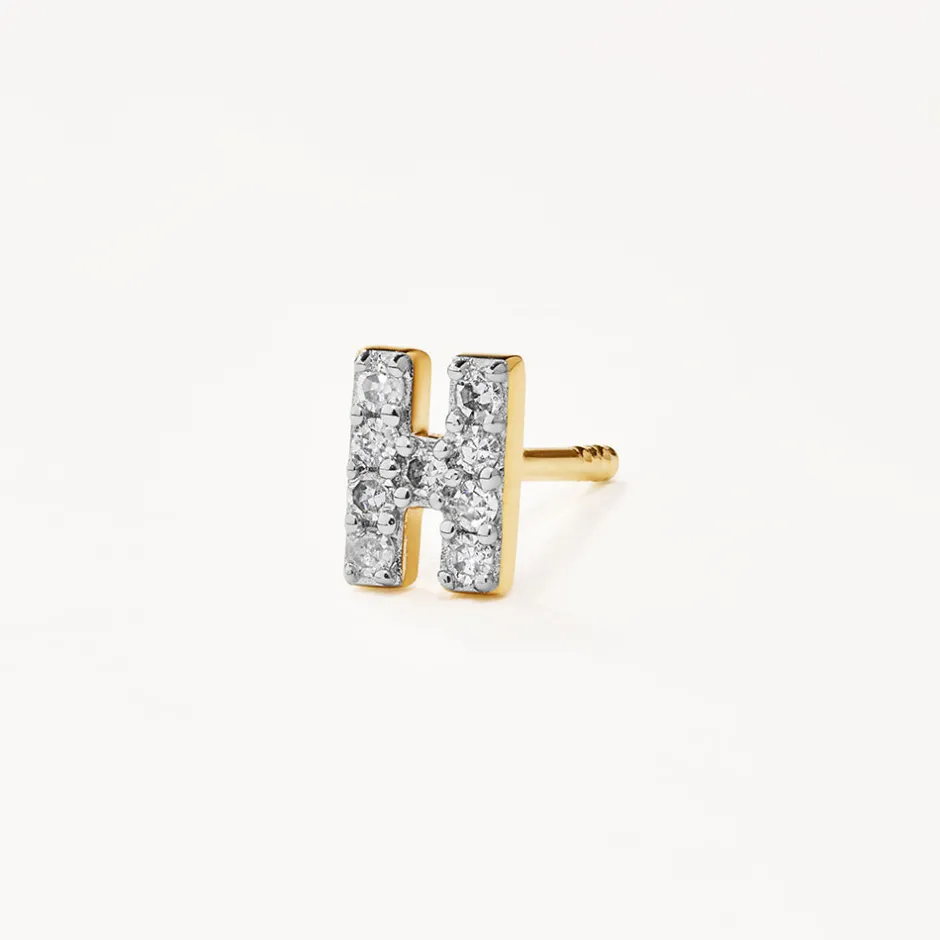 Hot Diamond Letter H Single Stud Earring in 10k Gold Letter Jewellery | Natural Diamonds