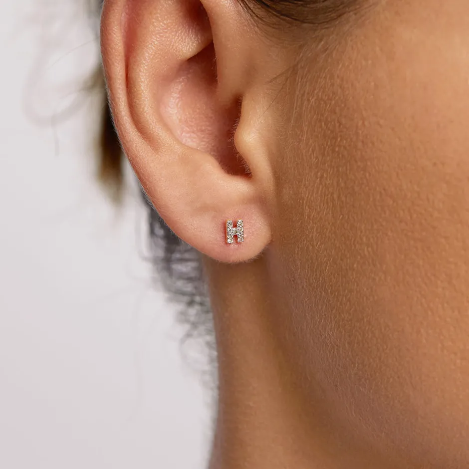Hot Diamond Letter H Single Stud Earring in 10k Gold Letter Jewellery | Natural Diamonds