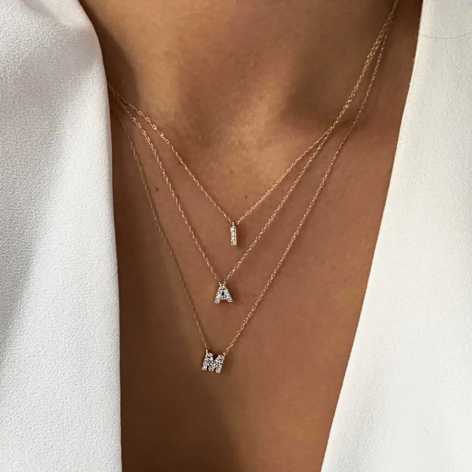 Sale Diamond Letter I Necklace in 10k Gold Letter Jewellery | Natural Diamonds
