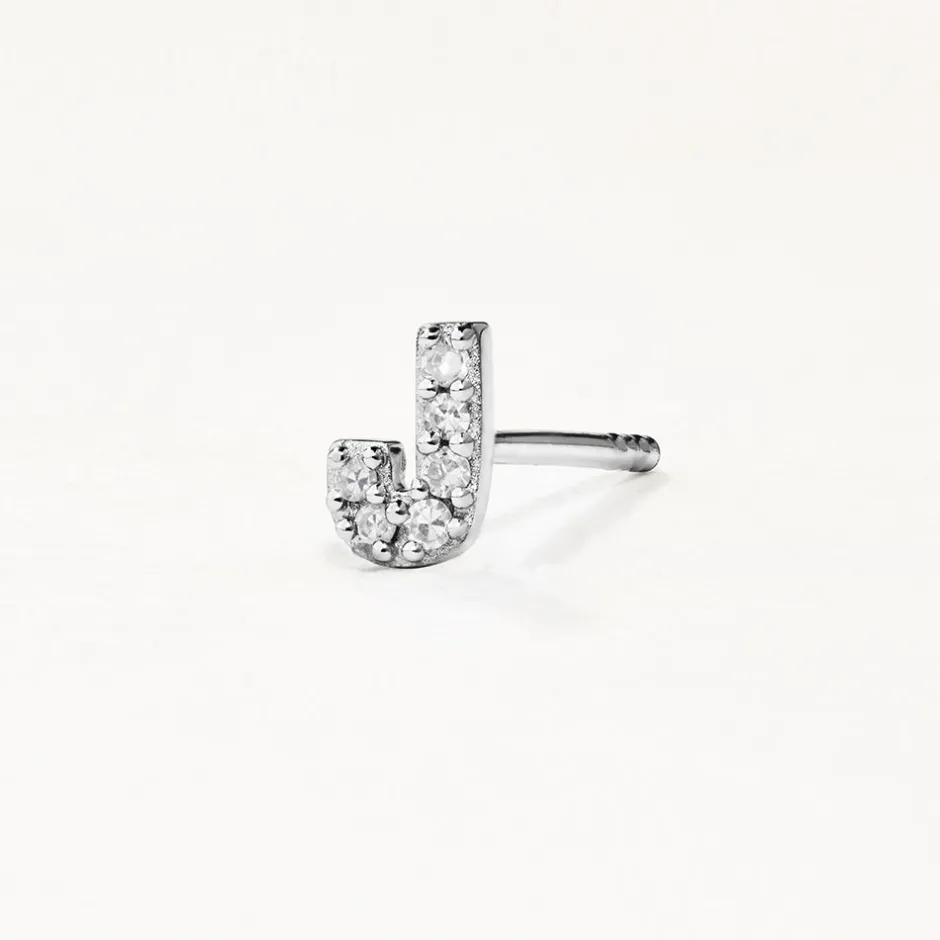 Clearance Diamond Letter J Single Stud Earring in Silver Letter Jewellery | Natural Diamonds