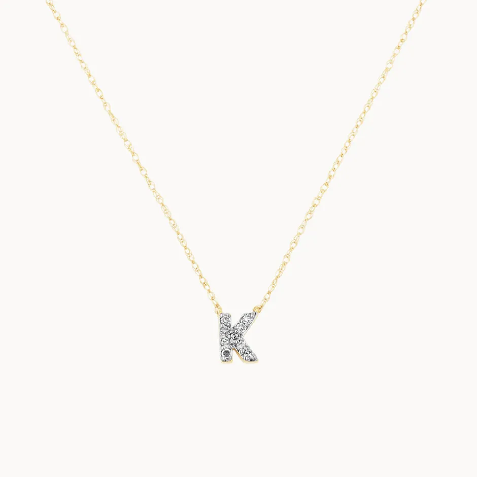 New Diamond Letter K Necklace in 10k Gold Letter Jewellery | Natural Diamonds