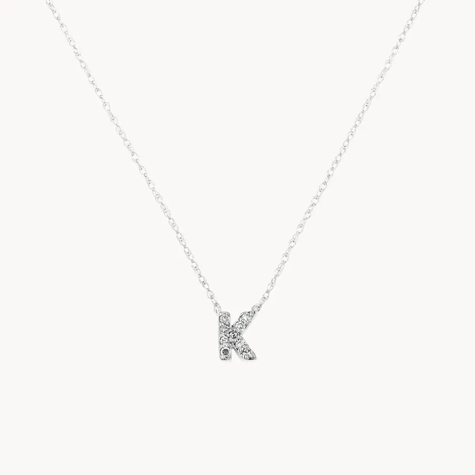 Online Diamond Letter K Necklace in Silver Letter Jewellery | Natural Diamonds