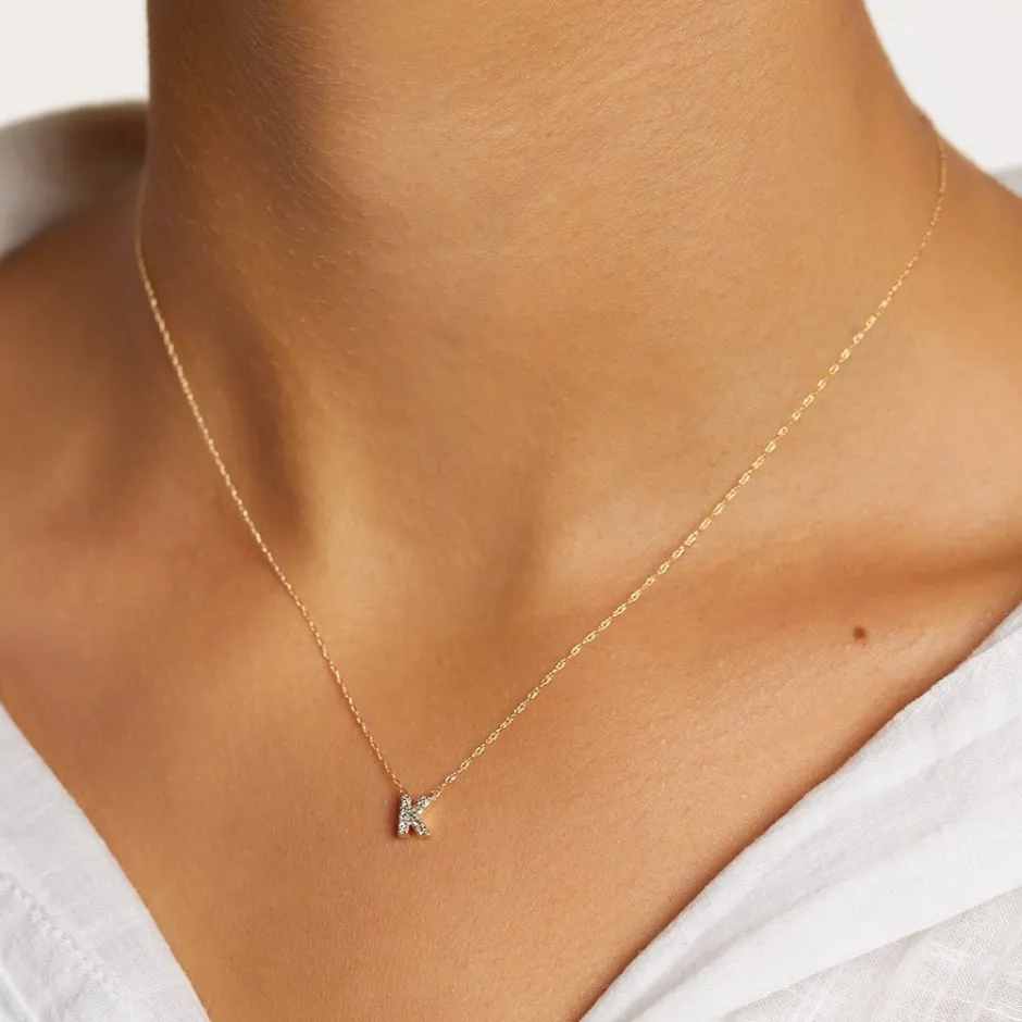 New Diamond Letter K Necklace in 10k Gold Letter Jewellery | Natural Diamonds