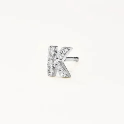 New Diamond Letter K Single Stud Earring in Silver Letter Jewellery | Natural Diamonds