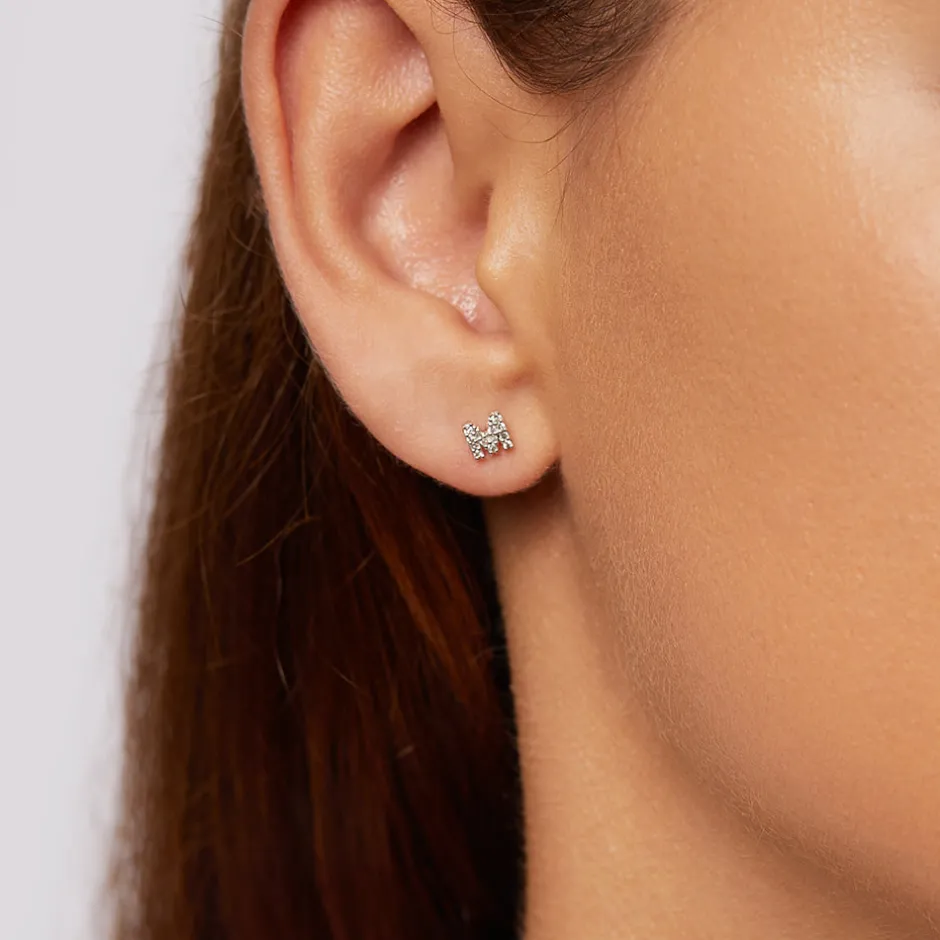 New Diamond Letter M Single Stud Earring in Silver Letter Jewellery | Natural Diamonds