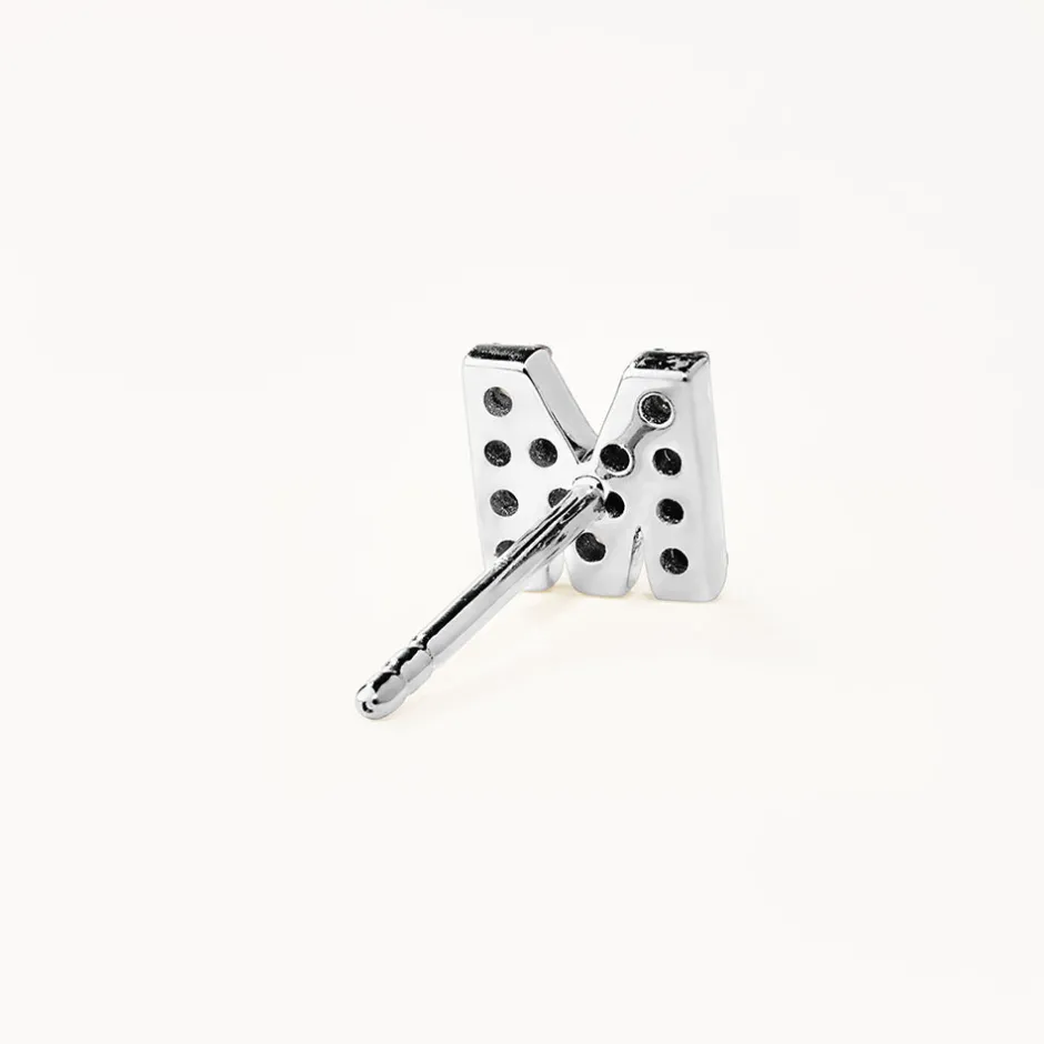 New Diamond Letter M Single Stud Earring in Silver Letter Jewellery | Natural Diamonds