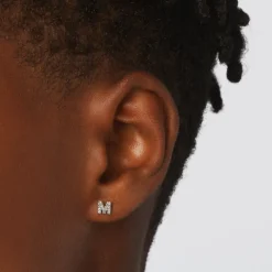 Clearance Diamond Letter M Single Stud Earring in 10k Gold Letter Jewellery | Natural Diamonds