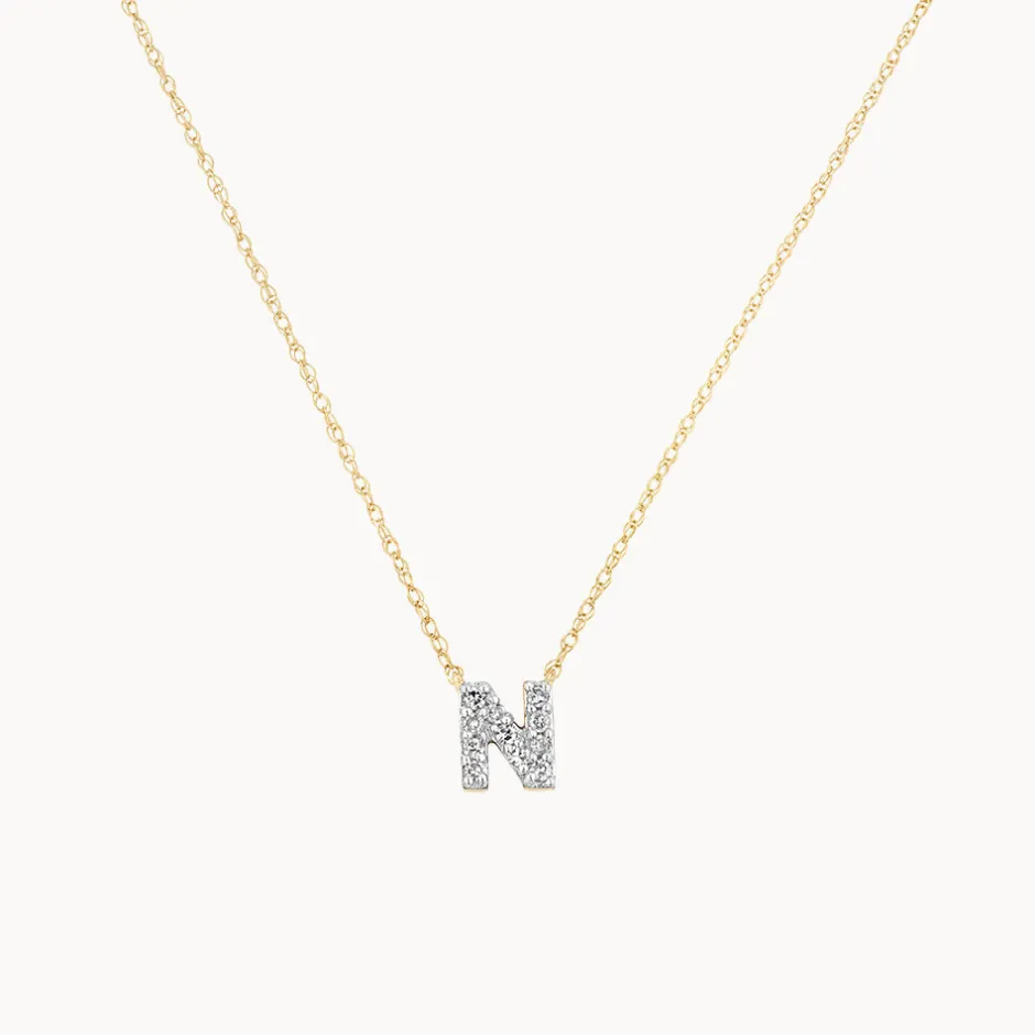 New Diamond Letter N Necklace in 10k Gold Letter Jewellery | Natural Diamonds